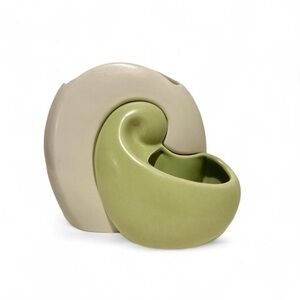 Artisan Ceramic Sculpture Vace in Cream and Green
